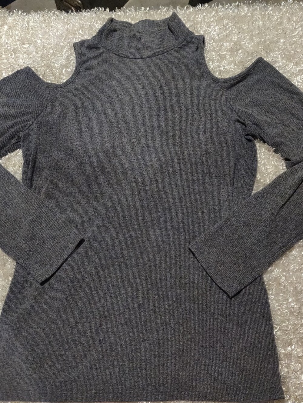 Women's Green Envelope Gray Cold-Shoulder Mock Neck Ribbed Top Size M/L